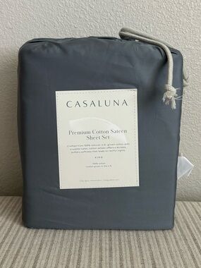 NWT King 600 Thread Count Sateen Sheet Set Mineral Blue - Casaluna